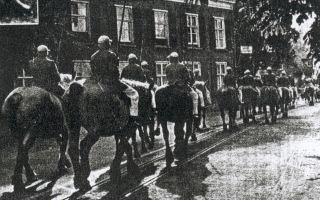 De herfstzon weeft om dit merkwaardige volksfeest een sfeer van langvervlogen dagen. Zo rijdt er de trotse ruiterij van boeren, ongezâald te paard...